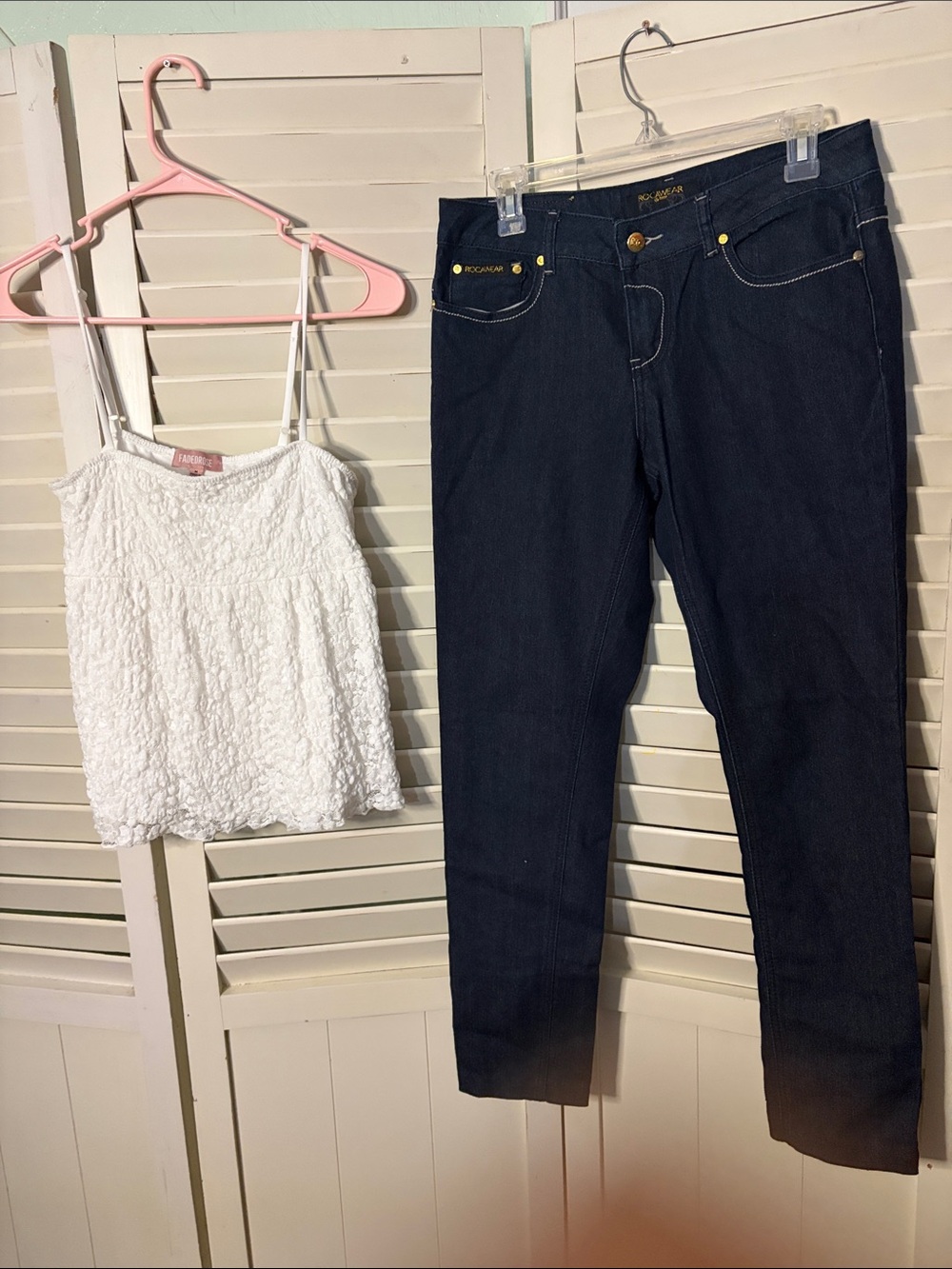 Two piece VINTAGE outfit including vintage Rocawear jeans and a Faded Rose Tank
